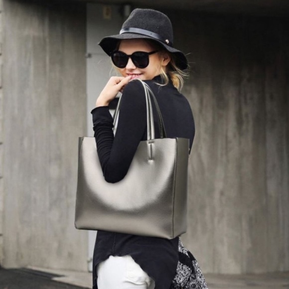 Handbags - LAST ONE! Grey Vegan Leather Tote Bag